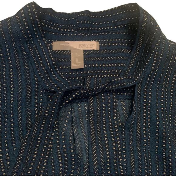 Tie Neck Long Sleeve Teal Blue Spot Print Blouse Top XS Polka Dot Office Work - Picture 4 of 11